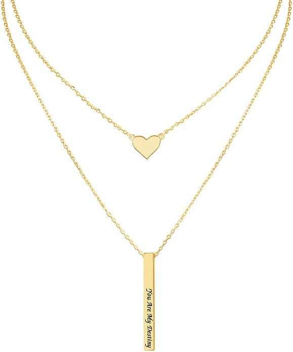 MeMoShe Custom Name Necklace Personalized 3D Engraved Bar 18K Gold Plated Customized Name Jewelry with Adjustable Chain Charm Birthday Gifts for Women Men
