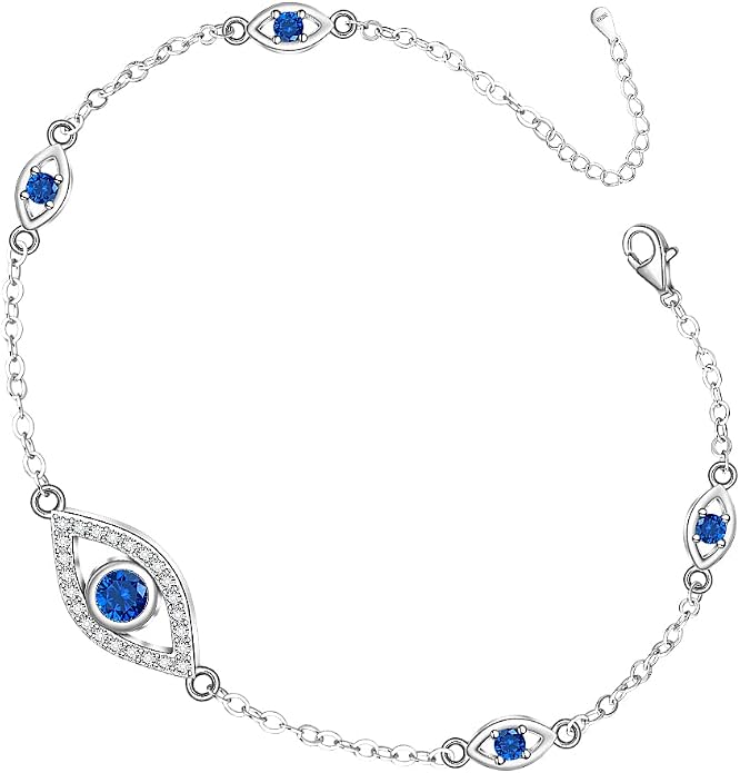 Evil Eye Anklet Sterling Silver Infinity Lotus Flower Evil Eye Anklets for Women Ankle Bracelets Turkish Blue Eyes Protection Chain Jewelry
