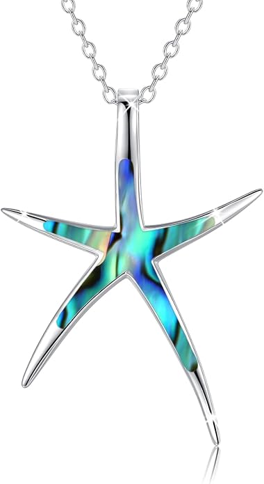 Cuoka Starfish Necklace, 925 Sterling Silver with Opal, Hawaiian Beach Nautical Ocean Pendant, Starfish Jewelry Opal Jewelry Valentine for Women Girlfriend