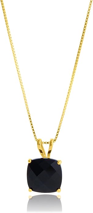 MAX + STONE Cushion Cut Gemstone Necklace | 8mm Solitaire Birthstone Necklace for Women | Gemstone Pendant Necklaces with 18 inch Box Chain