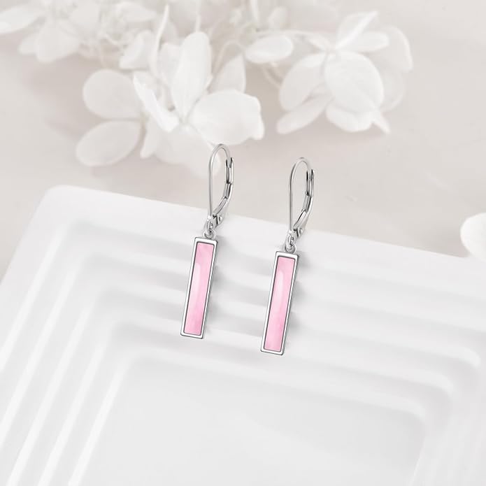 CRMAD Abalone Shell Bar Earrings for Women Sterling Silver Leverback Earrings Abalone Jewelry Gift