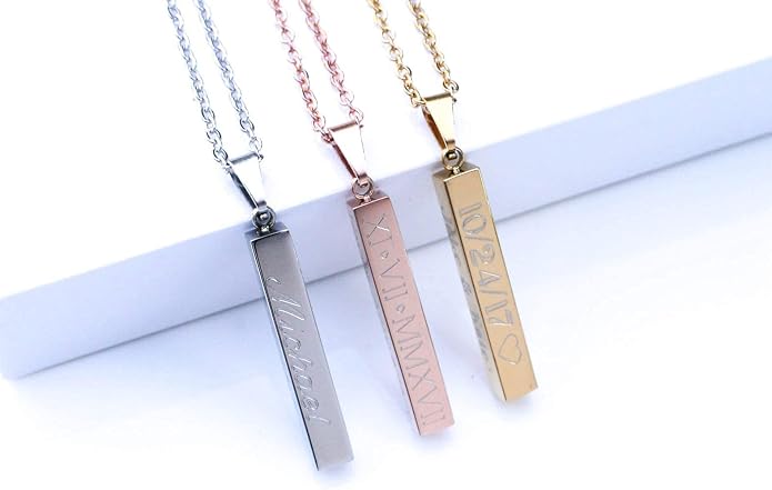 MeMoShe Custom Name Necklace Personalized 3D Engraved Bar 18K Gold Plated Customized Name Jewelry with Adjustable Chain Charm Birthday Gifts for Women Men