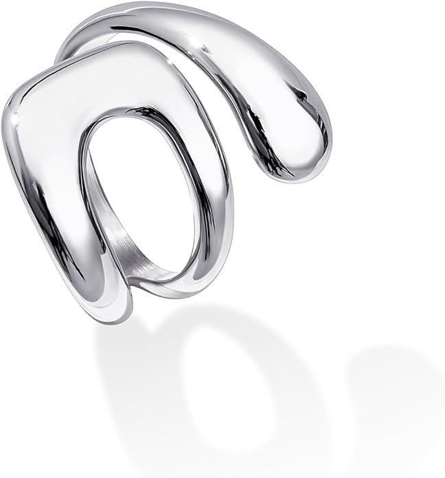 Gelbesty Waterproof Gold Statement Rings for Women, 14K Gold Plated Chunky Open Stackable Rings Non Tarnish Fashion Adjustable Stainless Steel Pinky Knuckle Signet Vintage Ring Jewelry Size 5-11