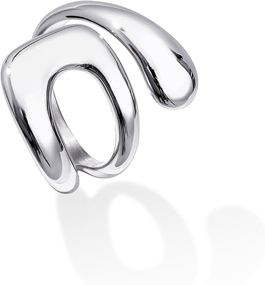 Gelbesty Waterproof Gold Statement Rings for Women, 14K Gold Plated Chunky Open Stackable Rings Non Tarnish Fashion Adjustable Stainless Steel Pinky Knuckle Signet Vintage Ring Jewelry Size 5-11