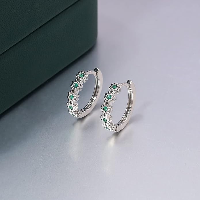 CiNily Small Hoop Earrings for Women Girls Flower Cubic Zirconia Huggie Earrings Hypoallergenic 14K Yellow Gold Plated Cartilage Earrings