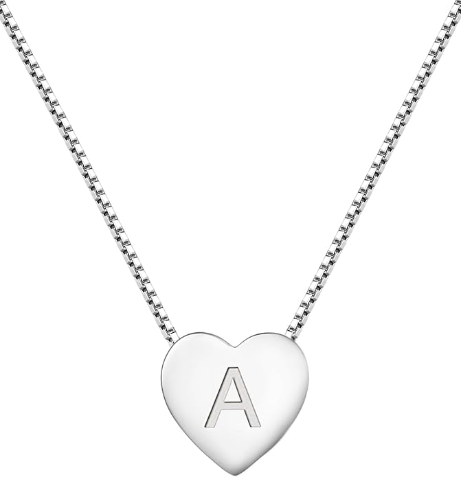 YL Initial Necklace 925 Sterling Silver Heart Letter Pendant A-Z Alphabet Cubic Zirconia Jewelry for Women