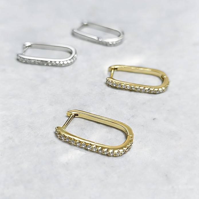 Mini Hoop Earrings for Women, CZ Square Huggie Earrings, 925 Sterling Silver or 14K Gold Plated, Dainty Minimalist Jewelry