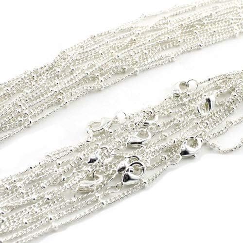 Wholesale 12PCS Silver Plated Brass Curb Chain Satellite Beaded Chains Bulk for Jewelry Making (30 Inch(1.5mm))