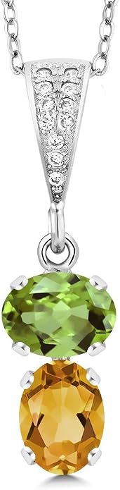 Gem Stone King 2-Stone Gemstone Birthstone Pendant Necklace for Women in 925 Sterling Silver | Oval 8x6MM | 18 Inch Silver Chain | Fine Jewelry for Her Mom Wife
