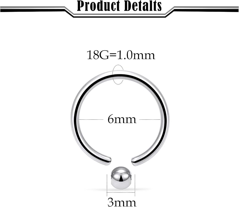 20G-2G ASTM F136 Titanium Septum Rings Nose Ring Hoops Circular Barbell Helix Snug Tragus Rook Daith Cartilage Earring Sneke Bites Lip Ring Hoop Smiley Piercing Jewelry for Women Men 6mm-19mm