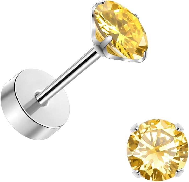 Titanium Earrings for Women Stud Earrings Cubic Zirconia Dainty Screw Flat Back Hypoallergenic Earrings for Women for Multiple Cartilage Helix Conch Tragus Piercing Jewelry for Sensitive Ears