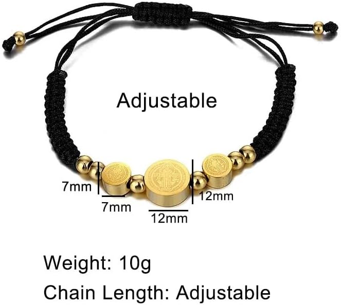 14K Gold Filled San Benito Bracelet For Women And Men, Saint Benedict Medal Bracelet Adjustable String Bracelets Religious, Pulseras De San Benito, Rosario De San Benito