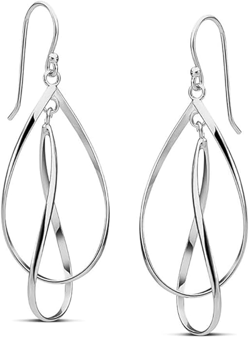 Charmsy 925 Sterling Silver Double Twisted Infinity Dangle Earrings for Women | Linear Marquise Large Loops Classic Infinity Drop Dangle Earrings