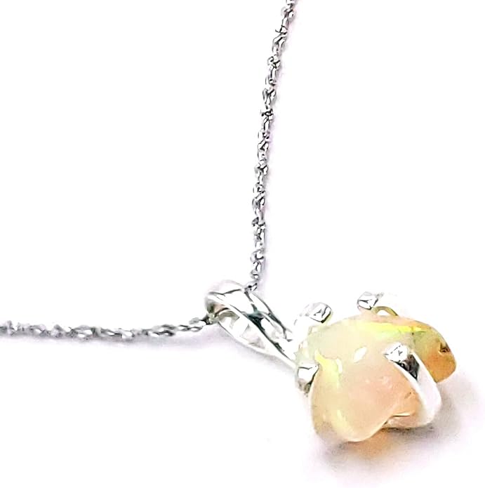 Natural raw gemstone pendant chain necklace with white gold over 925 solid sterling silver, birthstone dainty solitaire gift for her, uniquelan jewelry