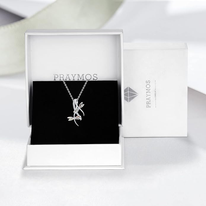 PRAYMOS Dragonfly Gifts 925 Sterling Silver Dragonfly Necklace for Women Dreamy Dragon fly Pendant Dragonflies Jewelry Birthday Gift 18+2" Adjustable Chain
