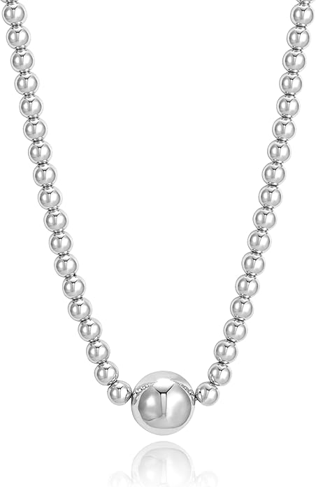 COBI Paperclip Chain Necklace for Women,Beaded Necklace,18K Gold /925 Sterling Silver Plated,Chunky Link Chain Necklace for Daily Wear,Ideal Gift for Her 17"