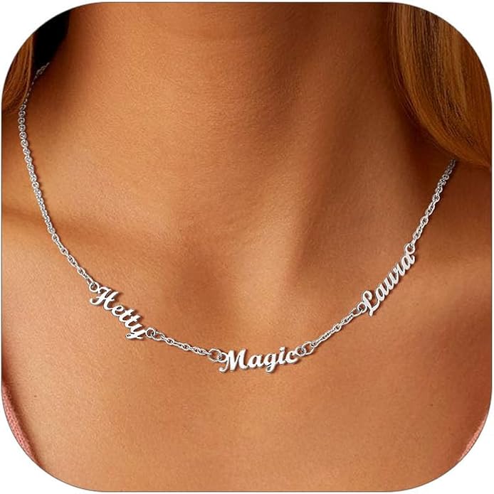 Custom4U Custom Name Necklace for Women, Personalized 1-5 Name Necklace, Sterling Silver/Stainless Steel 14K Gold Plated Nameplate Necklaces, Gift for Mom Wife Anniversary Birthday with Box