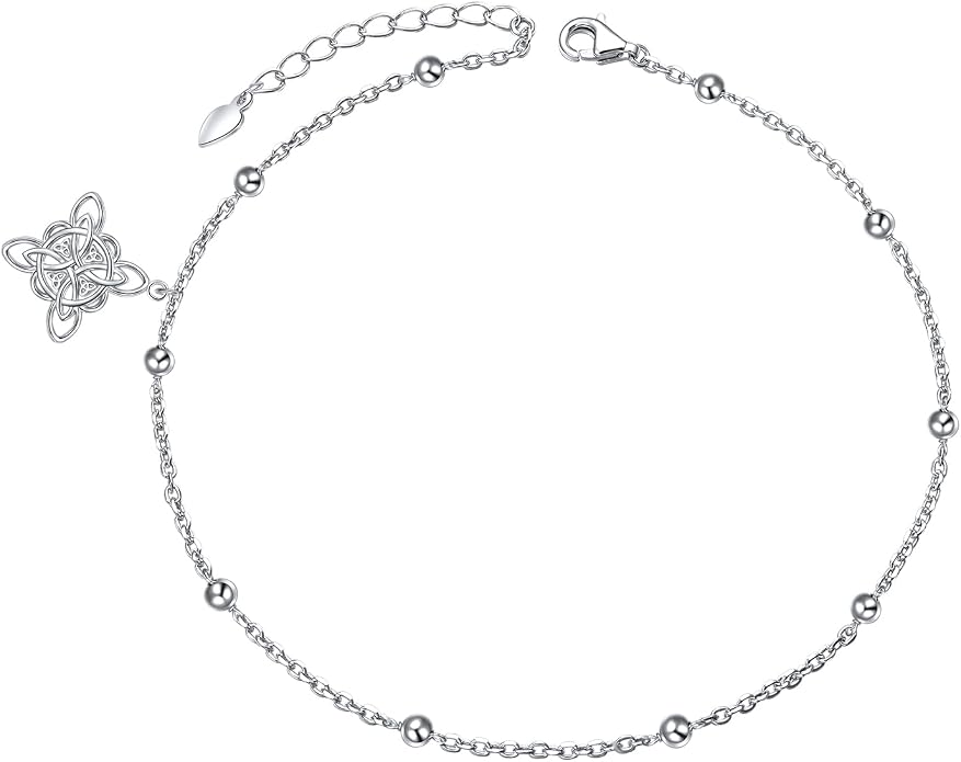 FLYOW S925 Sterling Silver Anklet for Women Summer Boho Beach Charm Adjustable Foot Ankle Bracelet Jewelry Birthday Gift