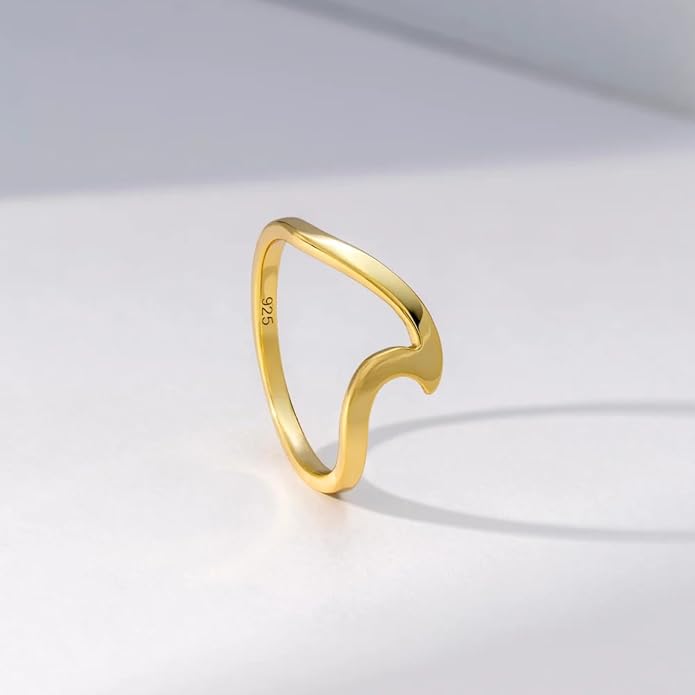 14K Gold Vermeil Ring for Women, Minimalist Stackable Band, 925 Sterling Silver Statement & Everyday Jewelry, Gifts for Women