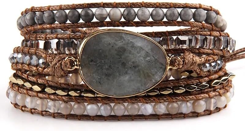 Women Wrap Bracelet Boho Natural Jasper Crystal Stone Beads Strand Bracelets