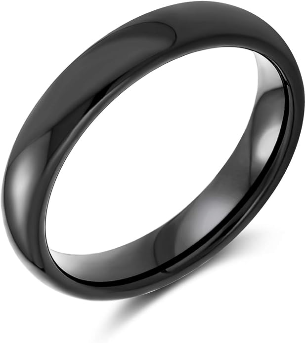 Bling Jewelry Plain Simple Dome Black Couples Titanium Wedding Band Ring For Men For Women Comfort Fit 4MM