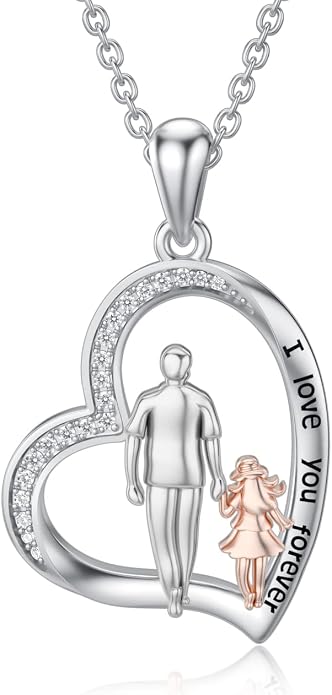 PROESS S925 Sterling Silver Daughter Heart Pendant Necklace from Dad Mom I Love You Forever Jewelry