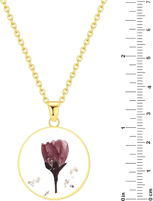 AUNTESIGN Forget-Me-Not and Queen Anne's Lace Pressed Wildflower Necklace | Birth Month Flowers Necklace | Gold/Silver Pressed Flower Jewelry | Mother's Day | Gift For Her
