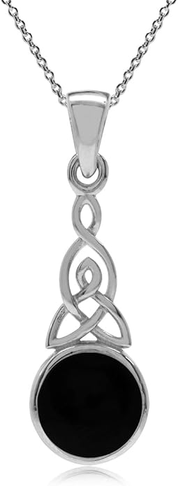 Silvershake 8MM Round Shape Gemstone White Gold Plated or Yellow Gold Plated 925 Sterling Silver Triquetra Celtic Knot Pendant or Pendant with 18 Inches Chain Necklace Jewelry for Women