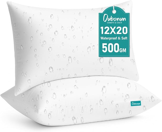 Oubonun 12x20 Waterproof Outdoor Lumbar Pillow Inserts – Set of 2 Firm & Fluffy, Water Resistant Throw Pillows for Patio, Garden, Porch, or Indoor Decorative