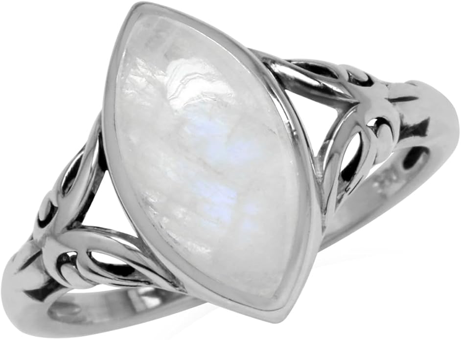 Silvershake 14X7mm Natural Marquise Shape Moonstone 925 Sterling Silver Filigree Statement Ring