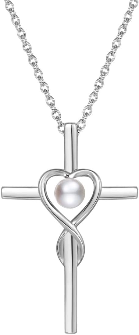 FANCIME Birthstone Cross Necklace for Women Birthstone Necklace Heart Infinity Cross Pendant Necklace Fine Jewelry Christmas Birthday Holiday Gifts for Her, 16"+2" Inches