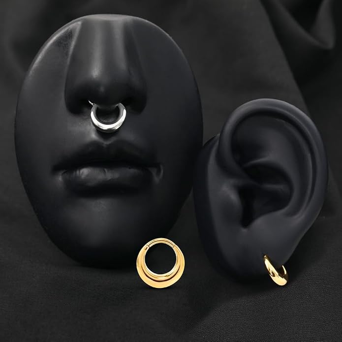 MOQIKAKA16G 8mm Septum Rings - Stainless Steel Segment Nose Rings for Women Men - Hinged Segment Nose Helix Cartilage Clicker Hoop Earrings for Daith Rook Tragus Piercing