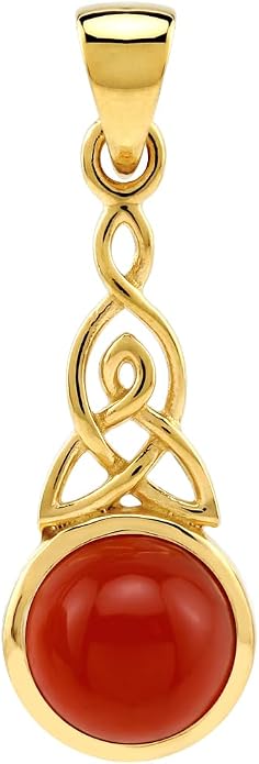 Silvershake 8MM Round Shape Gemstone White Gold Plated or Yellow Gold Plated 925 Sterling Silver Triquetra Celtic Knot Pendant or Pendant with 18 Inches Chain Necklace Jewelry for Women