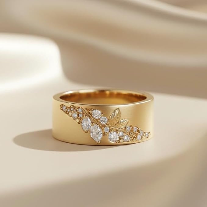 9mm 14K Gold Filled Rings for Women Dainty Gold Stacking Stackable Band,Shiny CZ Paving Flower Leaf Pattern Polished Wedding Engagement Band Jewelry Gifts(8)