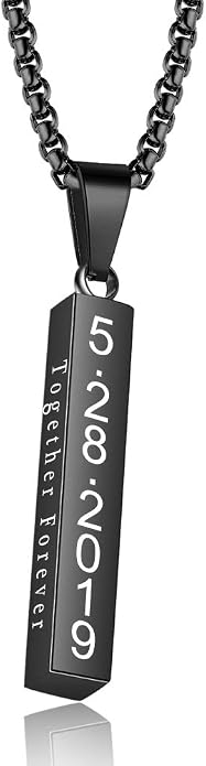 Personalized Men's Name Bar Necklace Engraved Initial Name Stainless Steel Vertical Bar Necklace for Father Husband Boyfriend Birthday
