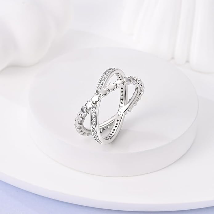 925 Sterling Silver Rings for Women | Elegant Dainty Hoop & Band Rings with 5A Cubic Zirconia | Daily Wear Jewelry with Gift Bag (Sizes 6-9)