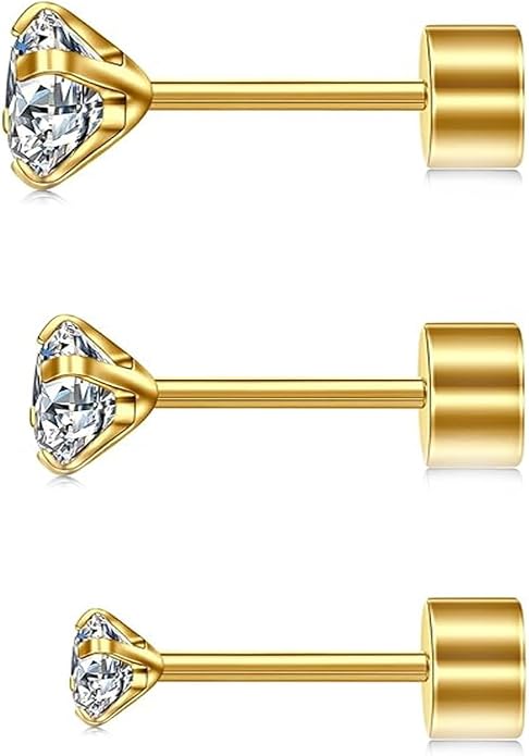 20G Hypoallergenic G23 Titanium Cubic Zirconia Silver Flat Back Earrings for Women and Men,Nickel-Free and Lead-Free Medical Waterproof Studs,Cartilage Stud Earrings for Sensitive Ears,Fashion Piercing Jewelry for Sensitive Skin