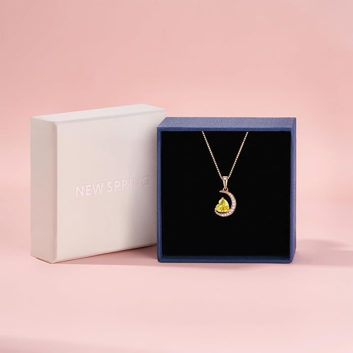 new spring White Gold Moon Pendant Sterling Silver Heart Shaped Moon Pendant Necklace for Women Jewelry Gifts for Mother's Day,Birthday and Anniversary Festivals