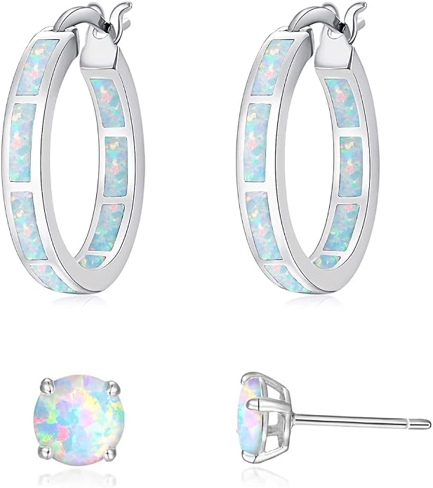 CiNily Sterling Silver/Rose Gold/Yellow Gold Plated Hoop Earrings 20mm,Multicolor Opal Small Hoop Earrings for Women Girls Hypoallergenic Jewelry for Sensitive Ears Gemstone Earrings