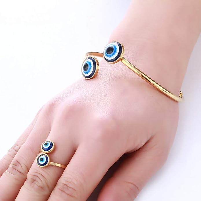 Gold Plated Evil Eye Ring for Women - 10k Gold Plated Stainless Steel Open Ring,Eyes Evil Mid Rings for Women,Cool Openable Rings