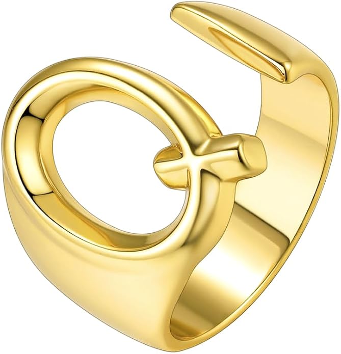 Suplight Nikel Free 18K Gold Plated Letter Rings, Fashion Monogram Jewelry Statement A-Z Wide Name Initial Alphabet Adjustable Open Ring for Women
