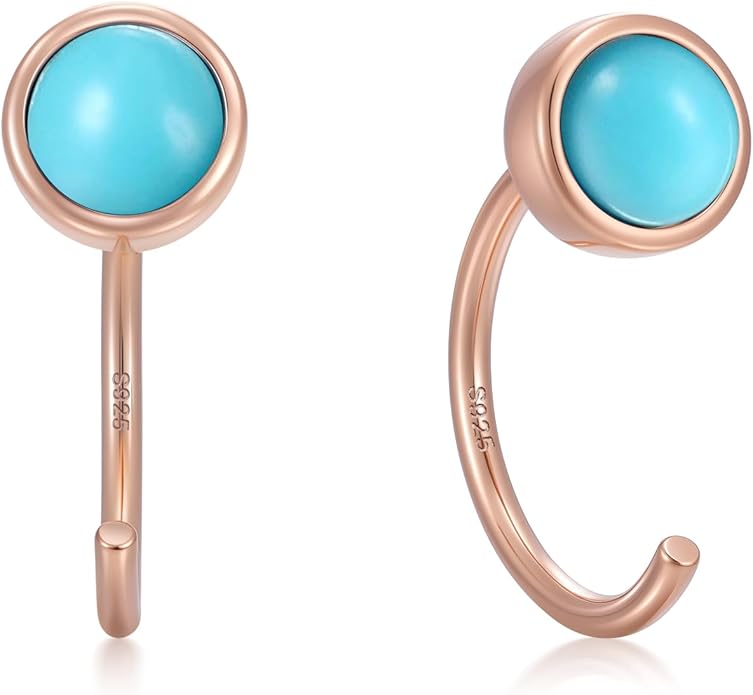 CHIC & ARTSY 925 Sterling Silver Half Hoop Earrings for Women, Dainty Huggie Hoops with Synthetic Opal, Moonstone, CZ & Gemstones, Lightweight Comfort Fit Everyday Elegant Jewelry
