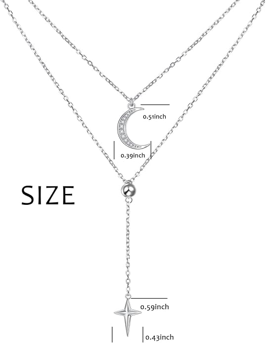 Layered Choker Necklaces for Women S925 Sterling Silver Circle/Heart/Cross/Star Multi Layered Necklace Handmade Bead Chain Adjustable Jewelry for Birthday