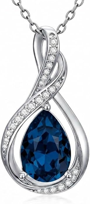 Teardrop Necklace 925 Sterling Silver Birthstone Necklace for Women Pendant Infinity Love Anniversary Birthday Jewelry Gifts for Mom Her Wife