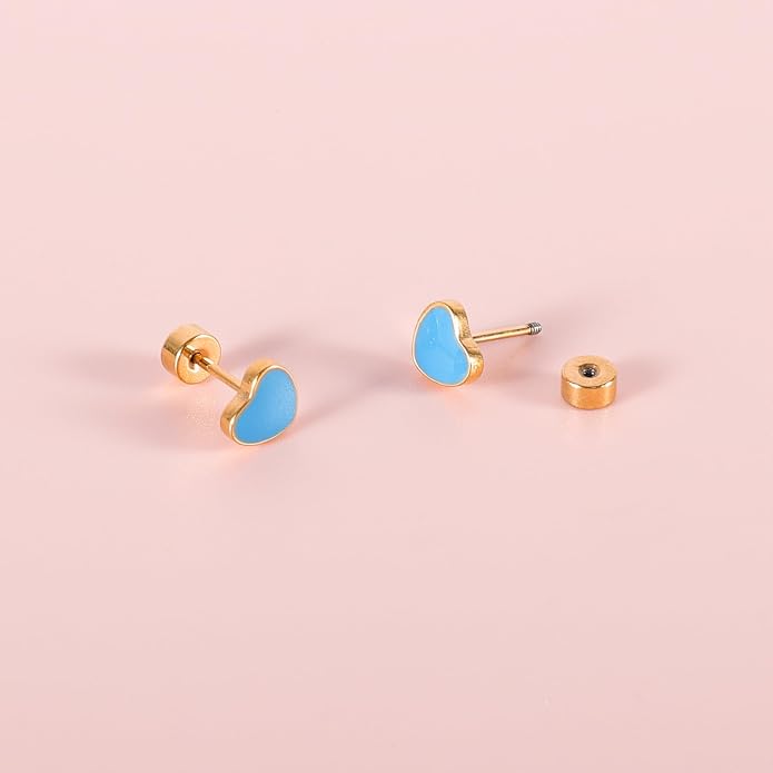 JMLOON 12 Pairs Enamel Flat Back Stud Earrings Surgical Stainless Steel Round Heart Star Square Hexagon Screw Back Stud Earrings