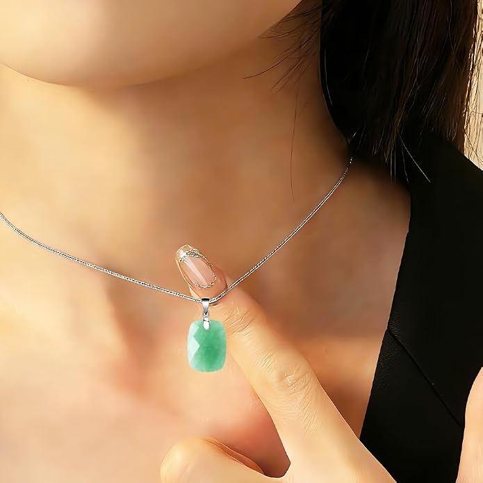 iSTONE 925 Sterling Silver Natural Crytral for Womens Pendant Necklace, Gemstone Birthstone with 17.8" Silver Chain Ladies