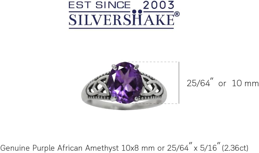 Silvershake 2.36ct. Natural African Amethyst 925 Sterling Silver Triquetra Celtic Knot Solitaire Ring Size 6.5