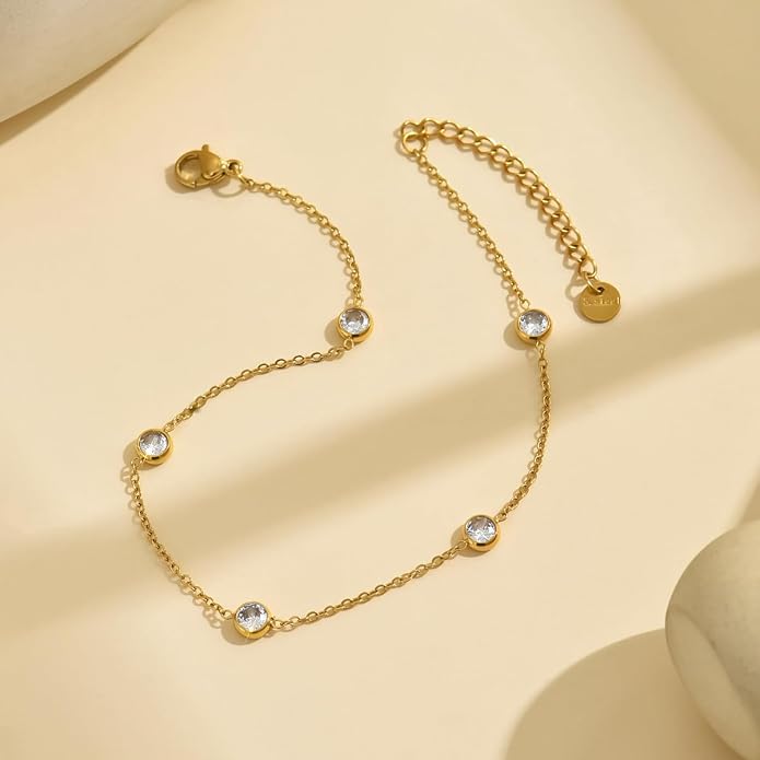 Dainty Ankle Bracelets for Women 18K Gold Plated Satellite Beaded Herringbone Lip Chain Anklets Simple Minimalist Summer Beach Foot Jewelry Christmas Gifts