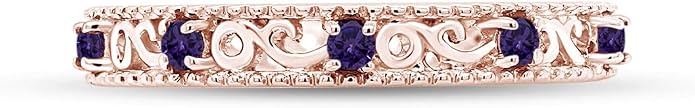 Jewel Zone US Filigree Eternity Wedding Band Ring for Women, Round Cut Simulated Gemstone Stackable Promise Ring in 14K Gold Plated 925 Sterling Silver Band Width 3.5mm – Elegant Jewelry for Her