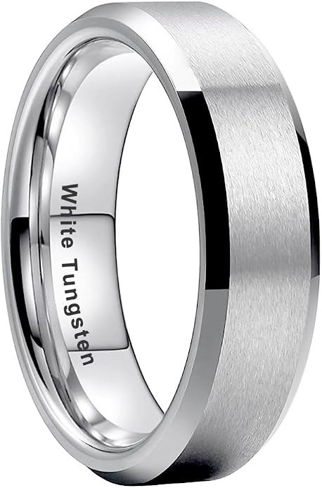 TUTISS 6mm 8mm White Tungsten Rings for Men Women Couple Fashion Jewelry Engagement Wedding Bands Matte Finish Beveled Edges Comfort Fit
